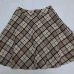 値下げウールチェック柄フレアスカート ウエスト64cm