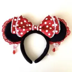 廃盤人気 ディズニー ミニー イヤリング フリル レース カチューシャ 赤