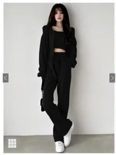 GRL ブラック セットアップ　ジップパーカー　ワイドパンツ[pm229] 黒