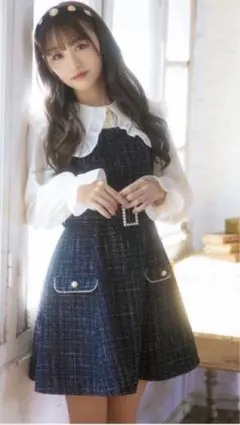 アンクルージュ   パールバックルツイードJSK ブラック