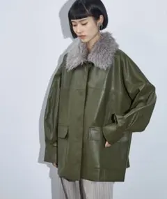 【THE YOn】エコファーデタッチャブルカラーフェイクレザージャケット