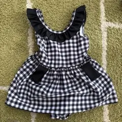 女の子用ワンピース水着 ブラック・ホワイトチェック　100センチ