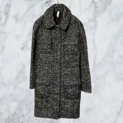 12973 アンタイトル ヘリンボーン ツイード ロングコート ウール M 古着