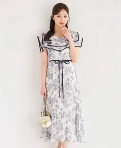 極美品‼︎tocco closet ウエストリボン付きフラワー ワンピース ブルー