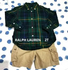 【美品】RALPH LAUREN　グリーンチェックシャツ　２Ｔ