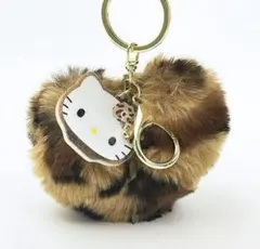 ハローキティ ハート型ファーキーホルダー ヒョウ柄
