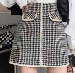 極美品【GRL】インパン裏地付きフリンジツイードミニスカート[ac2218]