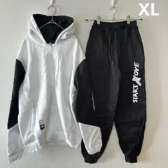 新品 ジャージ 上下　セットアップ パーカー 裏起毛 冬 ゆるだぼ 黒 白 XL