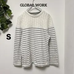 美品【GLOBAL WORK 】ボーダーニット S グレー/白 シンプル 春