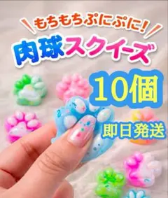ぷにぷに肉球スクイーズ 猫犬モチーフ カラフル10個 癒しグッズ