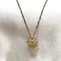LOVEハートモチーフ ゴールドカラー クリアストーンネックレス