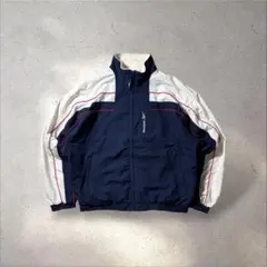 90s reebokトラックジャケット刺繍ロゴ白ネイビー赤ライン短丈Y2K