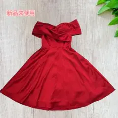 新品未使用✨️ ワンショルダー風 フレアドレス レッド