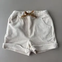 プティマイン リブ編みクリーム色ショートパンツ 秋冬