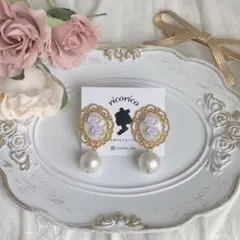 ヴィンテージ風ローズピアス(パープル)