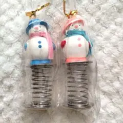 置物 陶器製 バネ付き 雪だるま ✕2 インテリア