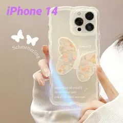 花柄の蝶々がかわいい♡ iPhone14ケース 透明　クリア　韓国　お洒落