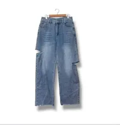 Dazy ワイドストレートデニム　ダメージ加工　L ジーンズ　サイドカット