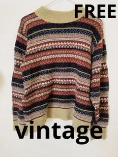 ニット　セーター　ノルディック柄　古着　ヴィンテージ　ビンテージ　ベージュ