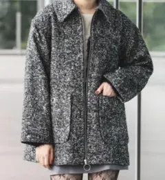 レイビームス ツイード ジップ ハーフコート