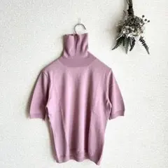 【ジュディコレクション】半袖 サマーニット ハイネック シルク ウール ピンク