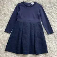 キッズ　グリーンレーベルリラクシング　長袖 フレアワンピース ネイビー　125