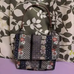 帯生地 華柄刺繍の和装用バッグ お値下げ