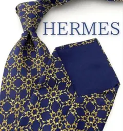 美品 エルメス ネクタイ ハイブランド アクセサリー 幾何学柄 ネイビー 高級