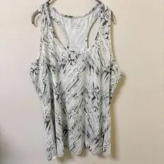 アスレタ 総柄 タンクトップ Uネック ノースリーブ L 白 伸縮性 ヨガ ジム