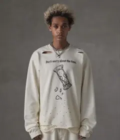 GRANCYラインストーンデザイン グラフィックダメージ スウェットプルオーバー