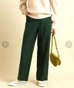 BY バックゴムワイドストレートパンツ　 カラー　カラー　グリーン