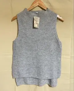 無印良品　メリノウール　畦編みノースリーブセーター　M ライトグレー
