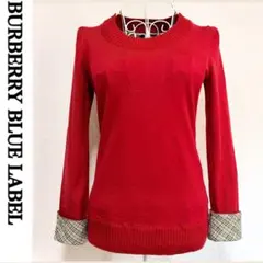 美品 バーバリー ブルーレーベル ニット セーター ノバチェック レディース 赤