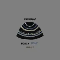 ニット帽　ビーニー　クロシェハット クラッシャーハット　ブラック　ブルー