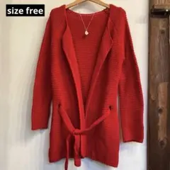 赤 ニット ロング カーディガン ボタンなし 海外製品 美品