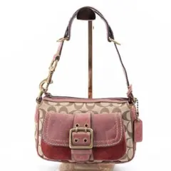 A165【COACH／コーチ】ワンショルダーバッグ　シグネチャー　レザー　ピンク