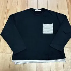 THE SHOP TK ストライプポケット 長袖カットソー 黒 ブラック 130