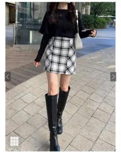GRL バックリボンツイードチェックミニスカートアイボリー