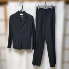 黒 ストライプ ビジネススーツ 上下＋白ブラウスセット