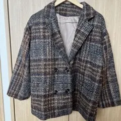 チェック柄ダブルブレストコート