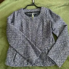 ノーカラージャケット ネイビーとホワイトツイード