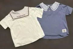 半袖シャツ 120サイズ チェック柄襟　セーラーカラー　双子　色違い