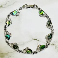 美品 ヴィンテージ レトロ 貝ブレスレット うさぎ 19cm程度　グリーンのサムネイル