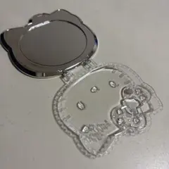 キティ カットミラー 手鏡 ハンドミラー ダイカット シルバー キラキラ お顔型