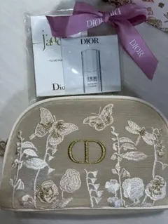 DIOR新品未使用 ノベルティ メッシュ 刺繍 ポーチ　サンプル付き
