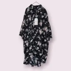 ジュエティ 花柄 シャツワンピース ロング M 黒 オーバーサイズ ゆったり