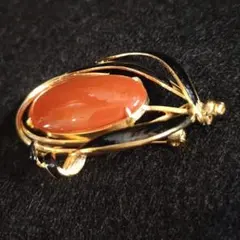 天然メノー石ブローチ　北海道産　箱あり　美品　昭和レトロ