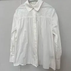 H&M 刺繍袖リボン　ブラウス　シャツ バルーンスリーブ