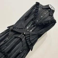 00's ゴシック 黒コットンロングジレ スパンコール 刺繍 コケット y2k