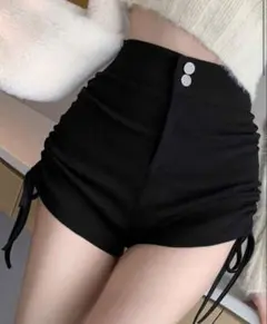 SHEIN ハイウエスト サイドドローストリング ショートパンツ ブラックのサムネイル